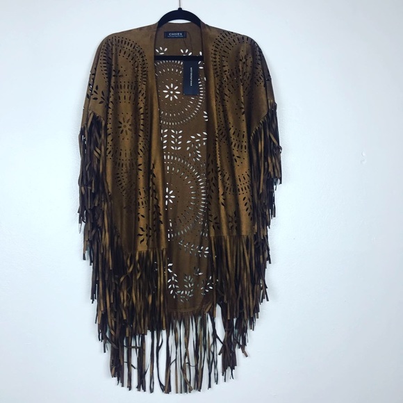 Choices Jackets & Blazers - 🧜🏻♀️NWT Choices Fringe Brown Boho Chic Poncho